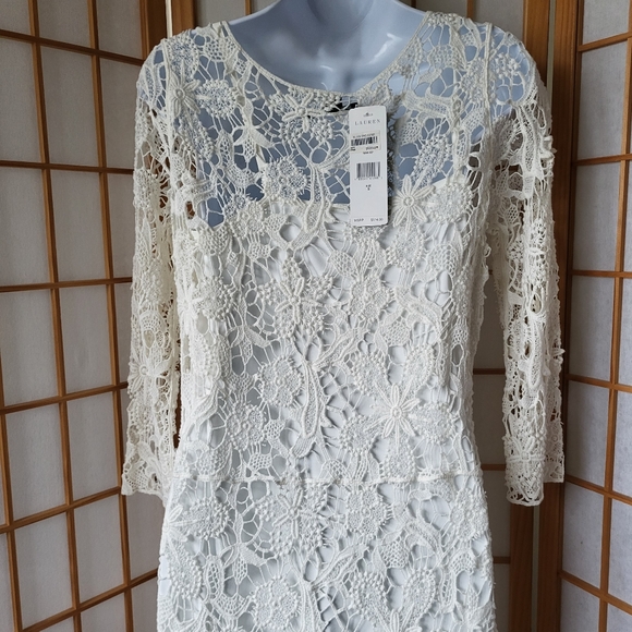 NWT RALPH LAUREN KNEE LENGTH EXCLUSIVE WINTER WHITE CROCHETED COTTON DRESS SMALL - Picture 10 of 14